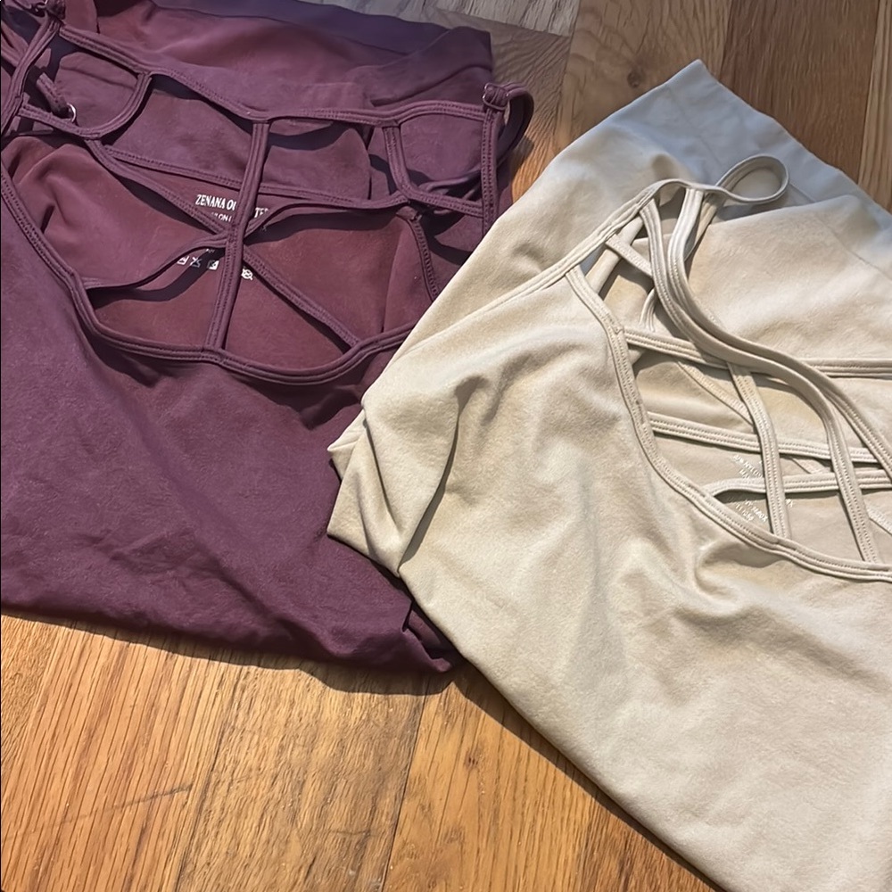 Zenana Outfitters Tank Tops in Purple and Cream